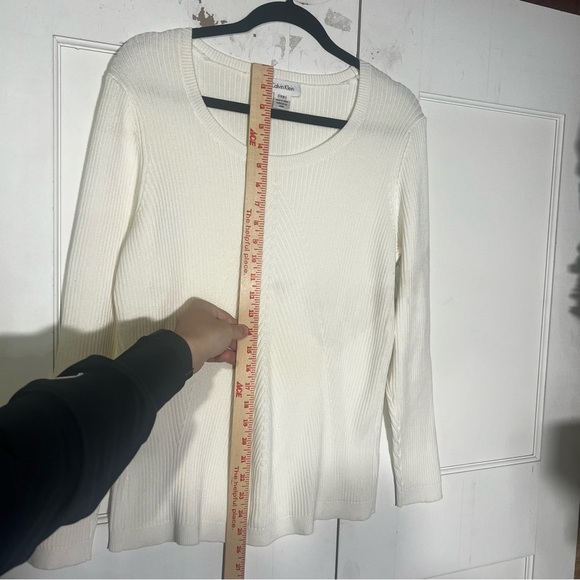 Calvin Klein Scoop Neck Sweater Long Sleeve Ribbed Winter White Size 1X NWT - Picture 3 of 9